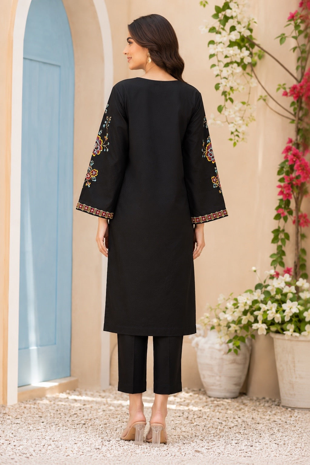 Black Multi Embroidered 2-piece