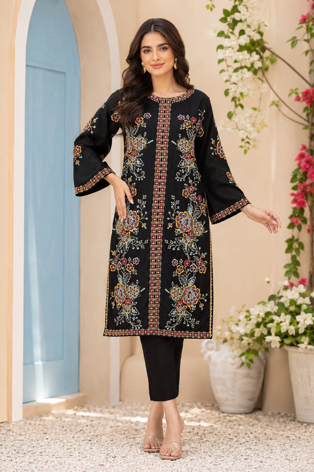 Black Multi Embroidered 2-piece